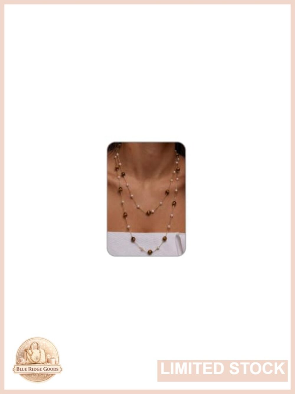 Long Tiger Eye Stone Pearl Strand Necklace Gold-Tone Chain Sweater